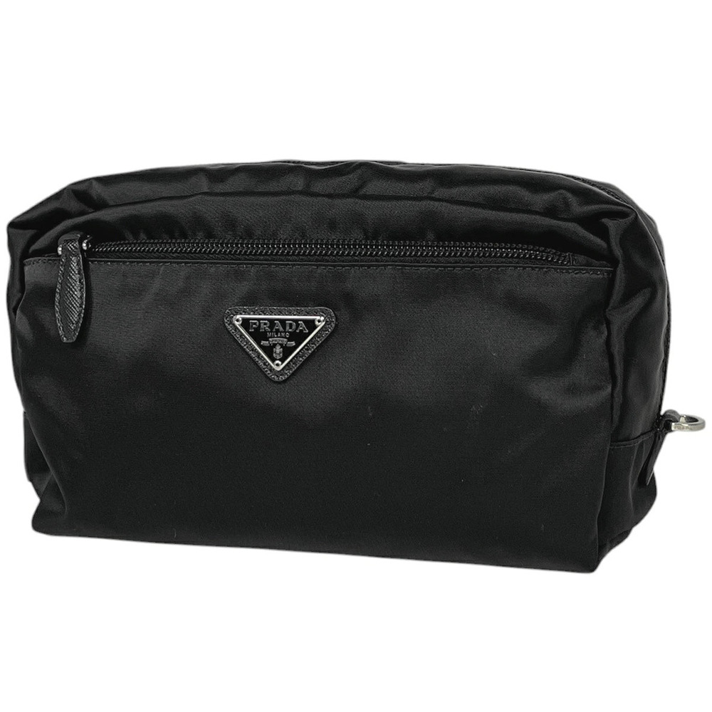 Prada cosmetic Pouch Clutch plate black Nero Black